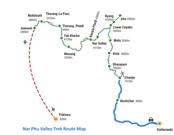 Nar Phu Valley Trek Route Map Nar Phu Valley Trek Route Map